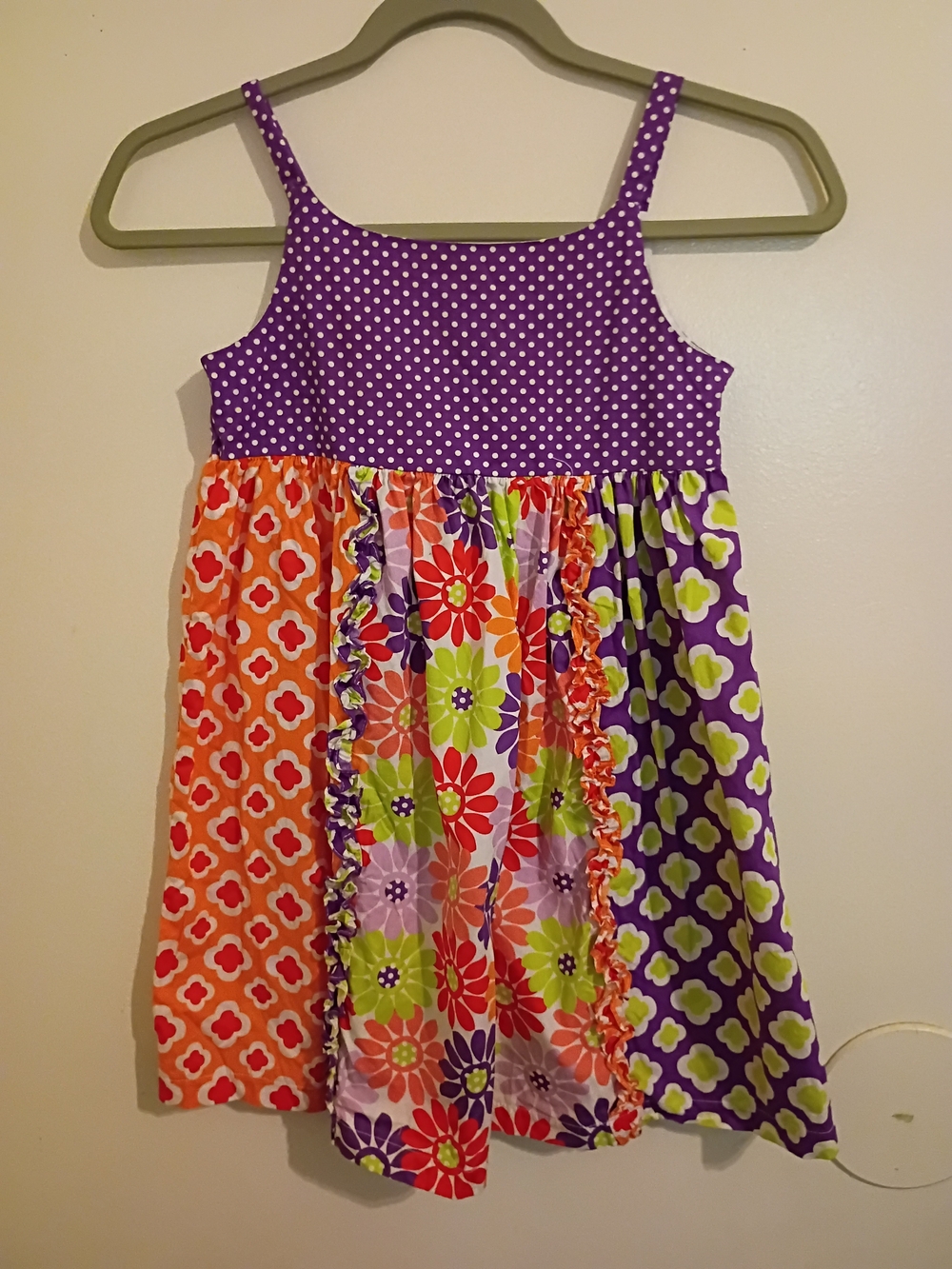 Bonnie Jean GirlsPurple Polka-Dot and Multi-Print Patchwork Sundress Sz 6X